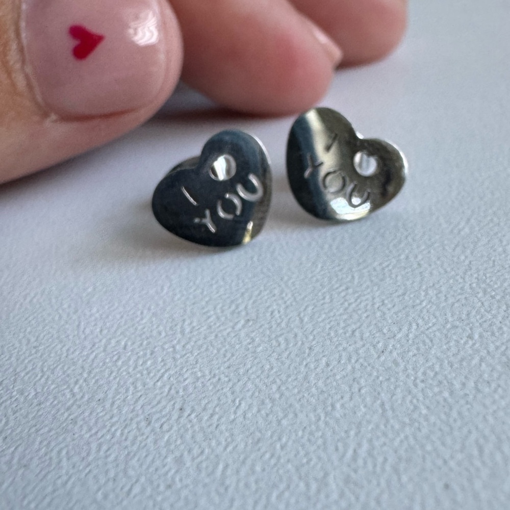 Heart Shaped 'I Love You' Earrings - Picture 3 of 6